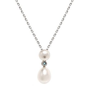 9ct White Gold Pearl & Blue Topaz Pendant & Chain Pc00375