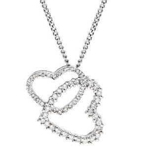 18ct White Gold Diamond Double Heart Pendant & Chain Pca00237
