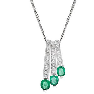 18ct White Gold Diamond & Emerald Pendant & Chain Pca00106