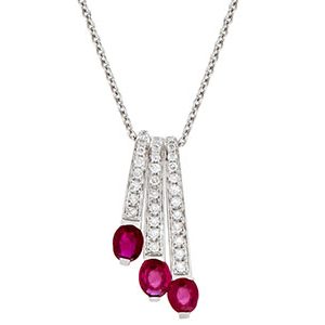 18ct White Gold Diamond & Ruby Pendant & Chain Pca00105
