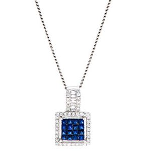 18ct White Gold Diamond & Sapphire Pendant & Chain Pca00011