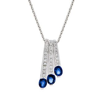 18ct White Gold Diamond & Sapphire Pendant & Chain Pca00104