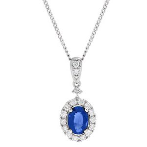 18ct White Gold Diamond & Sapphire Pendant & Chain Pca00230