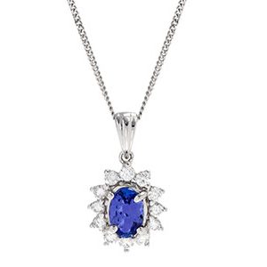 18ct White Gold Diamond & Tanzanite Pendant & Chain Pca00114