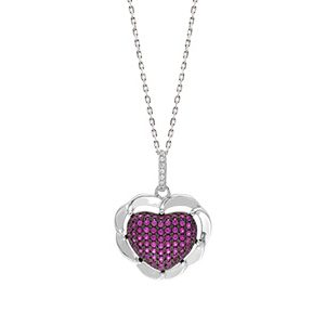 Real Silver Red Heart Pendant & Chain Pcs00050