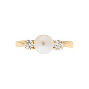 18ct Yellow Gold Diamond & Cultured Pearl Ring Ra00576