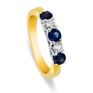 18ct Yellow Gold Sapphire and Diamond Five Stone Ring Ra00341