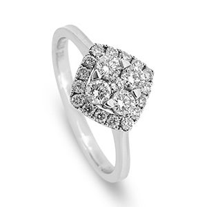 18ct White Gold Cushion Shape Diamond Cluster Ring Ra00420