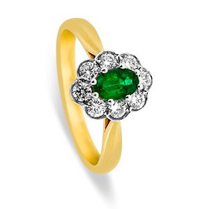 18ct Yellow Gold Oval Emerald & Diamond Cluster Ring Ra00567