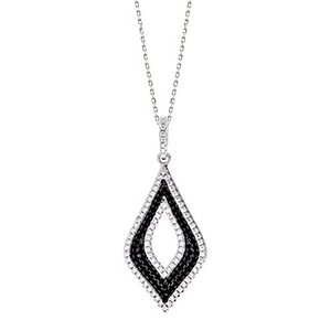 Real Silver Black & White Cubic Zirconia Pendant & Chain Pcs00045