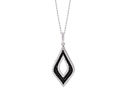 Real Silver Black & White Cubic Zirconia Pendant & Chain Pcs00045