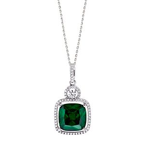 Real Silver Green & White Cubic Zirconia Pendant & Chain Pcs00047