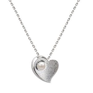 Real Silver Cultured Pearl Heart Pendant & Chain Pcs00004