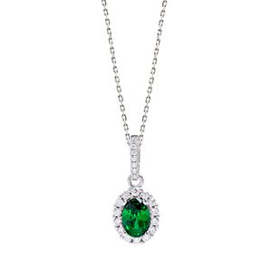 Real Silver Green & White Cubic Zirconia Pendant Chain Pcs00036