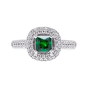 Real Silver Green and White Cz Dress Ring Rs00006