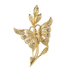 Gold Butterfly Brooch & Seed Pearls Br00001