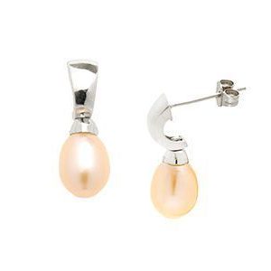 9ct White Gold Pink Cultured Pearl Drop Earrings Ed00239