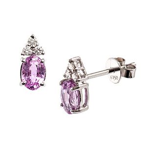 18ct White Gold Diamond & Oval Pink Sapphire Stud Earrings Esa00042