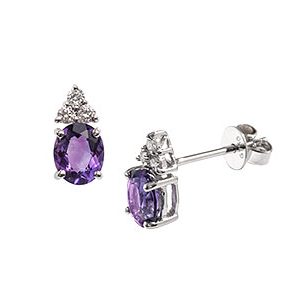 18ct White Gold Oval Amethyst & Diamond Stud Earrings Esa00049