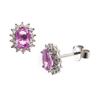 18ct White Gold Diamond & Pink Sapphire Cluster Earrings Esa00117