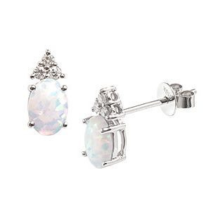 18ct White Gold Oval Oplex & Diamond Stud Earrings Esa00054