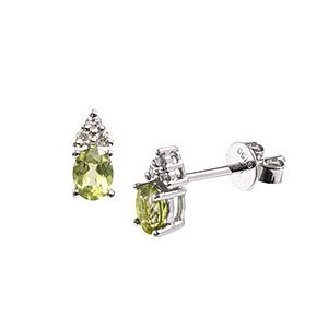 18ct White Gold Diamond & Oval Peridot Stud Earrings Esa00067