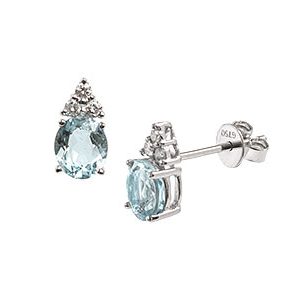 18ct White Gold Oval Aquamarine & Diamond Stud Earrings Esa00046