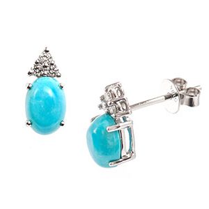 18ct White Gold Diamond & Oval Turquoise Stud Earrings Esa00051
