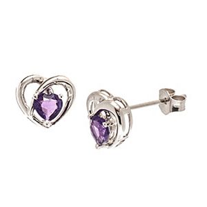 9ct White Gold & Amethyst Heart Stud Earrings Es00028