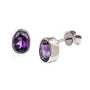 9ct White Gold & Amethyst Oval Stud Earrings Es00241