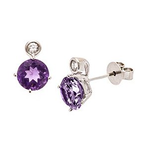 9ct White Gold Round Amethyst & Cz Stud Earrings Es00082