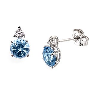 9ct White Gold Blue & White Cz Stud Earrings Es00196