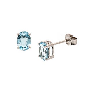 9ct White Gold 7x5mm Oval Blue Topaz Stud Earrings Es00116