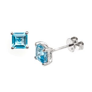 9ct White Gold 5mm Square Blue Topaz Stud Earrings Es00661