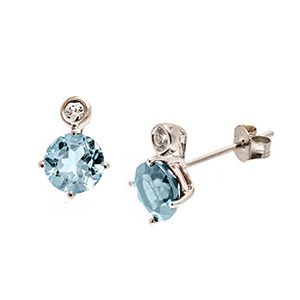 9ct White Gold Round Blue Topaz & Cz Stud Earrings Es00083