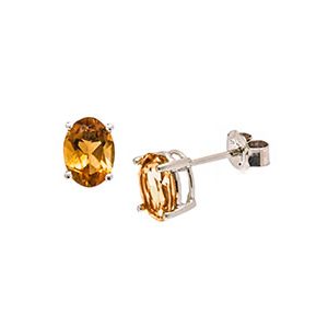 White Gold Oval-Citrine Stud-Earrings Es00120