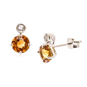 Citrine & Cz Stud-Earrings White-Gold Es00086
