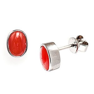 9ct White Gold 7x5mm Oval Coral Stud Earrings Es00247