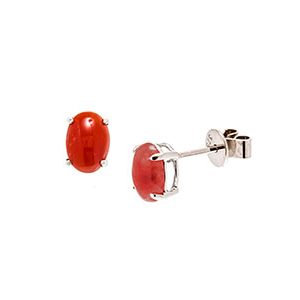 9ct White Gold 7x5mm Oval Red Coral Stud Earrings Es00122