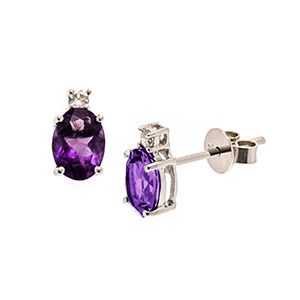 9ct White Gold Oval Amethyst & Diamond Stud Earrings Es00054