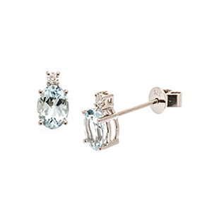 9ct White Gold Oval Aquamarine & Diamond Stud Earrings Es00060