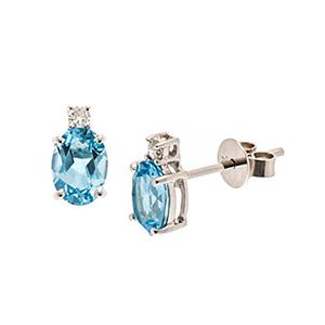 9ct White Gold Oval Blue Topaz & Diamond Stud Earrings Es00061
