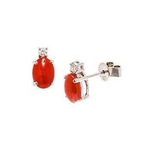 9ct White Gold Oval Coral & Diamond Stud Earrings Es00058