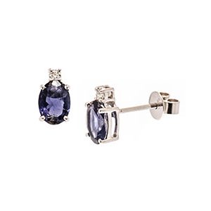 9ct White Gold Oval Iolite & Diamond Stud Earrings Es00065