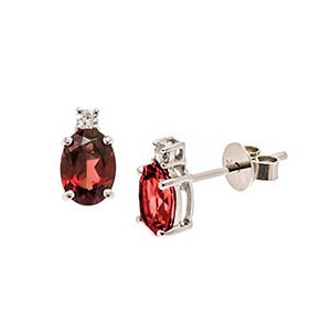 9ct White Gold Oval Garnet & Diamond Stud Earrings Es00053
