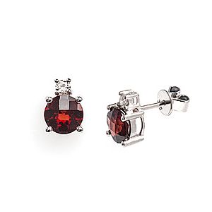 9ct White Gold Diamond & Garnet Stud Earrings Es00214