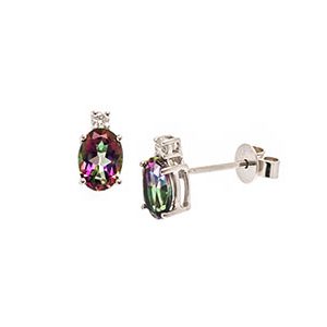 9ct White Gold Oval Mystic Topaz & Diamond Stud Earrings Es00061