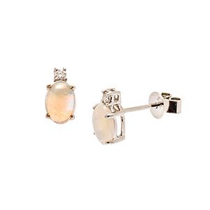 9ct White Gold Oval Opal & Diamond Stud Earrings Es00066