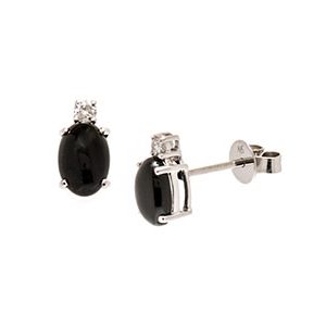 9ct White Gold Oval 7x5mm Onyx & Diamond Stud Earrings Es00070