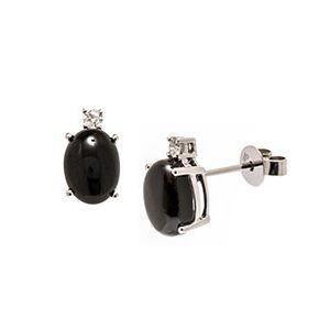 9ct White Gold Oval 8x6mm Onyx & Diamond Stud Earrings Es00090